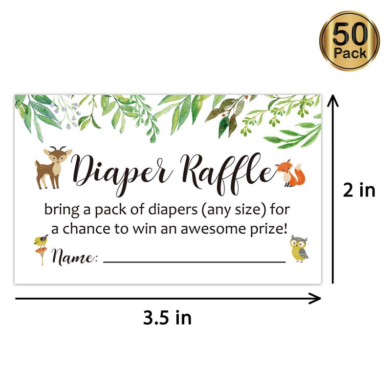 Giftideaworkshop Diaper Raffle Tickets Woodland Baby Shower Game Invitations Insert for Boy Girl, Bring a Pack of Diapers to Win Favors, Lottery Insert Card, Green, 3.5" x 2", Pack of 50 - Image 2